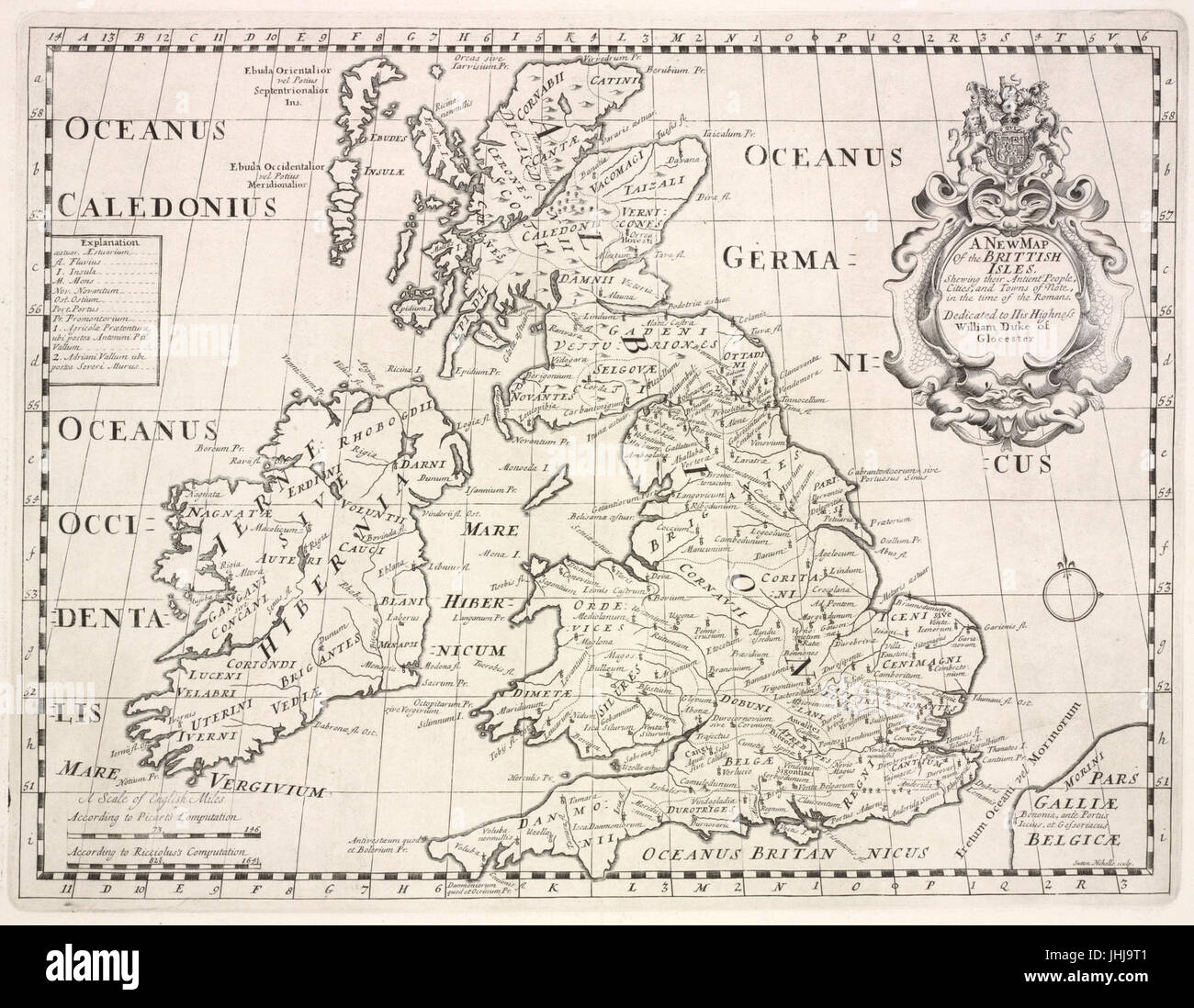 Una nuova mappa delle isole britanniche, annunziando il loro antico popolo, città e cittadine di nota, del tempo dei Romani (NYPL b15114268-1630706) Foto Stock