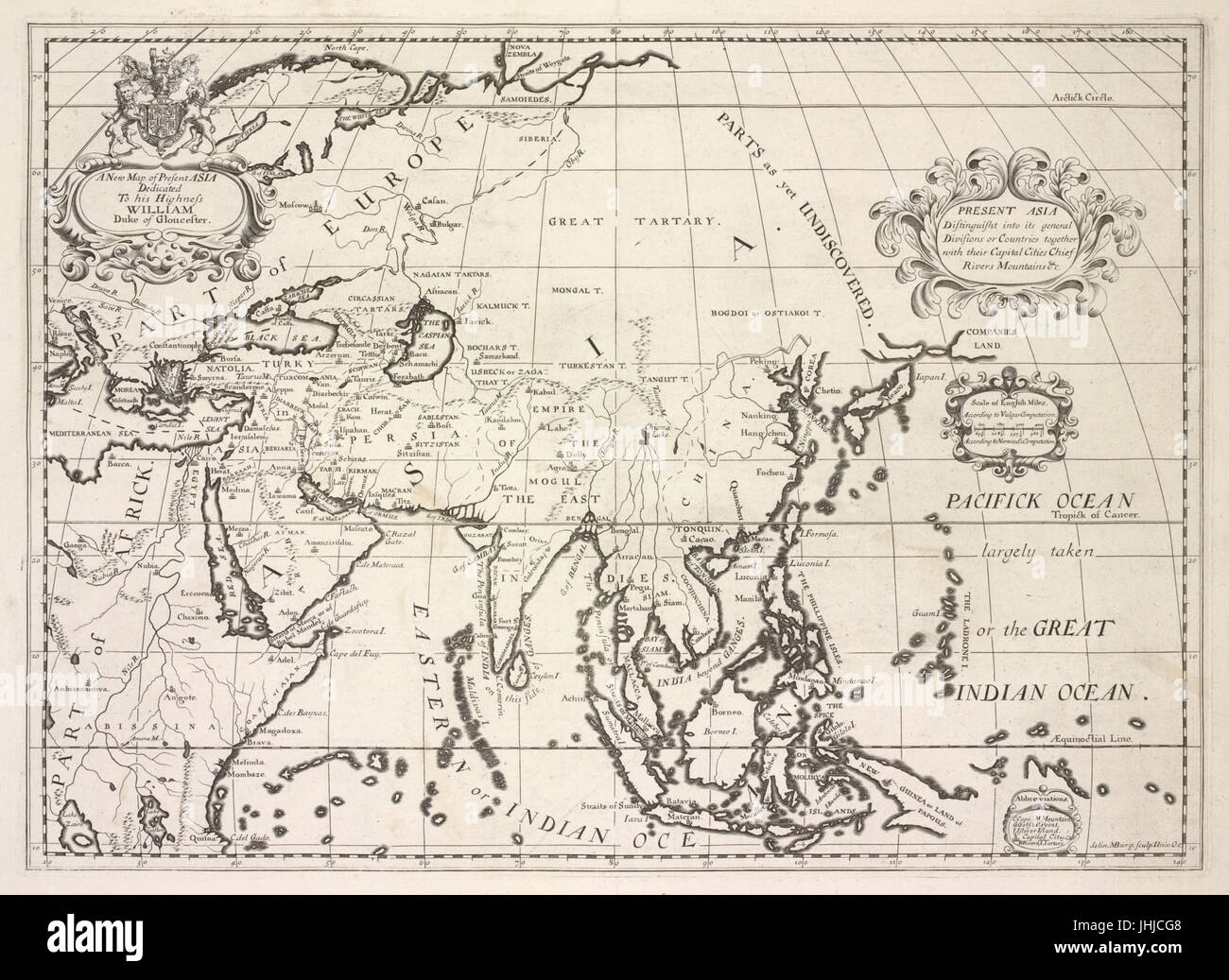 Presente in Asia distinguisht nelle sue Divisioni generali o paesi insieme con i loro capitali, capo i fiumi, le montagne &c (NYPL b15114268-1630722) Foto Stock