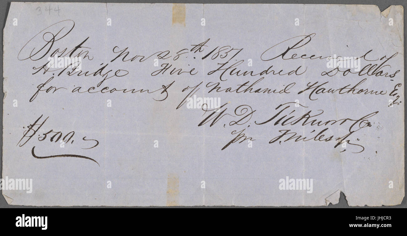 4 ricevute di MS. 1 per affitto di casa a Herbert Street, 1847. 2 da William D. Ticknor & Co., 1851 & 1855. 1 Per le lezioni di musica, 1867 (NYPL b15823745-5044880) Foto Stock