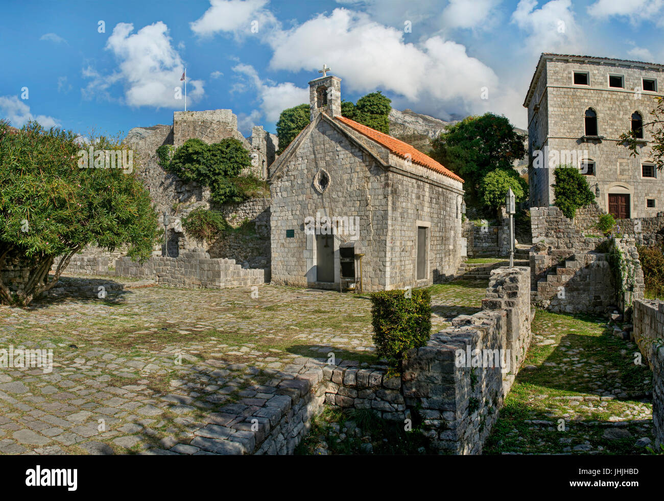 Vista del fortilizio medievale a stari bar, Montenegro Foto Stock