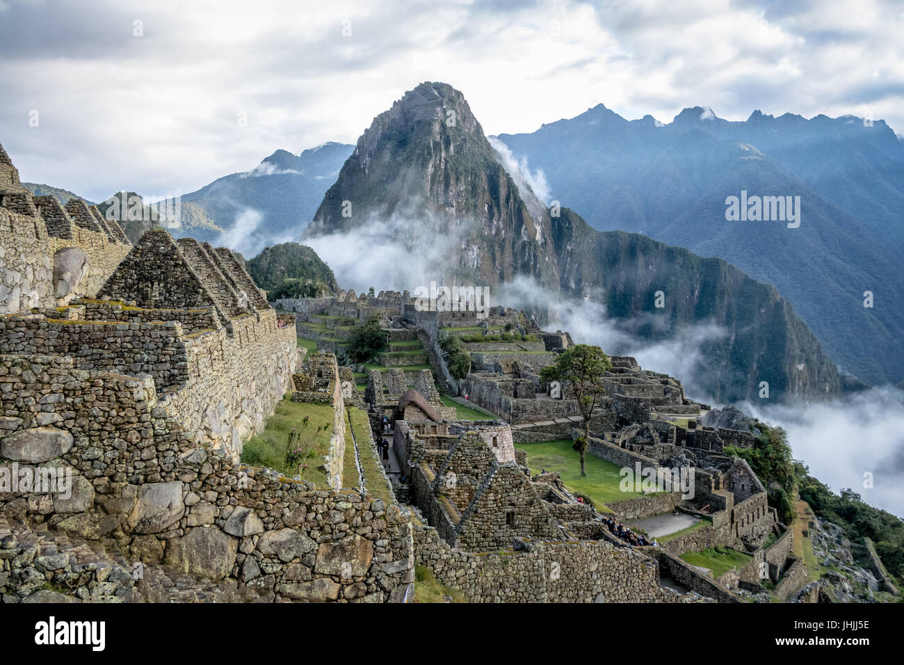 Machu Picchu rovine Inca - Valle Sacra, Perù Foto Stock