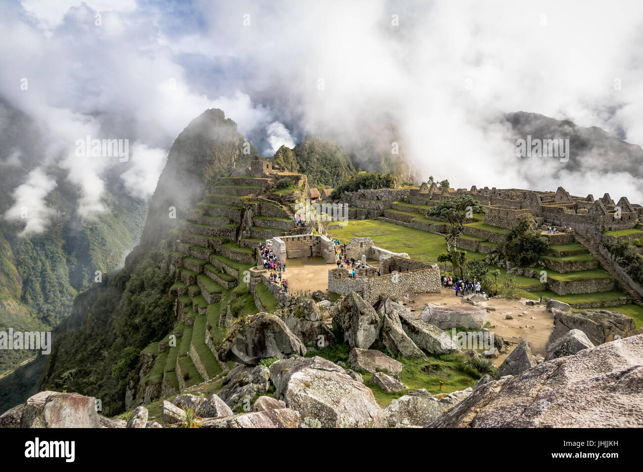 Machu Picchu rovine Inca - Valle Sacra, Perù Foto Stock