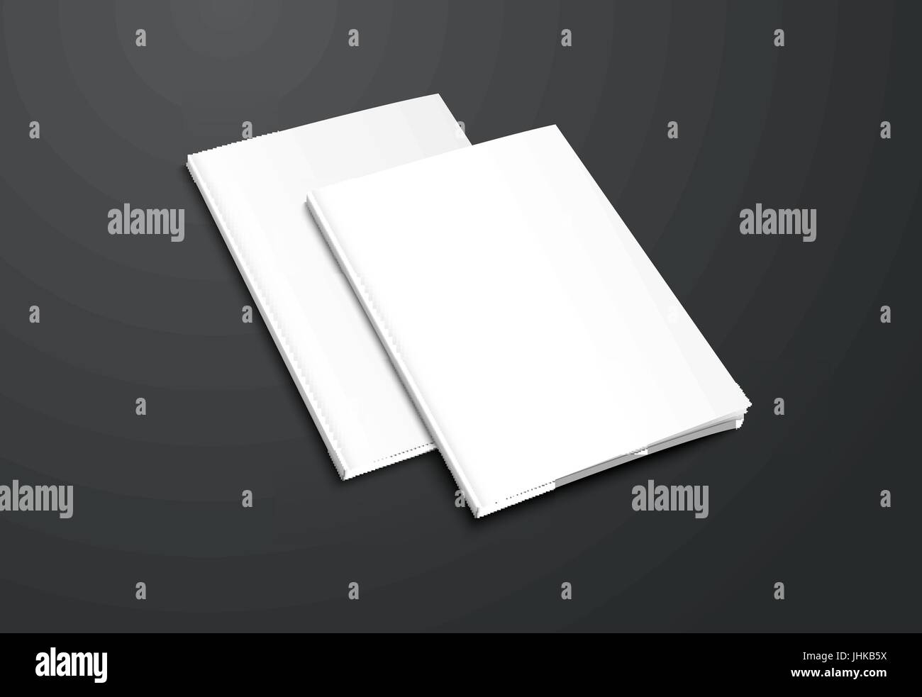 Realistico Mockup brochure bianco su sfondo nero. Progettazione di due libretti per la presentazione dei coperchi. Illustrazione Vettoriale Illustrazione Vettoriale