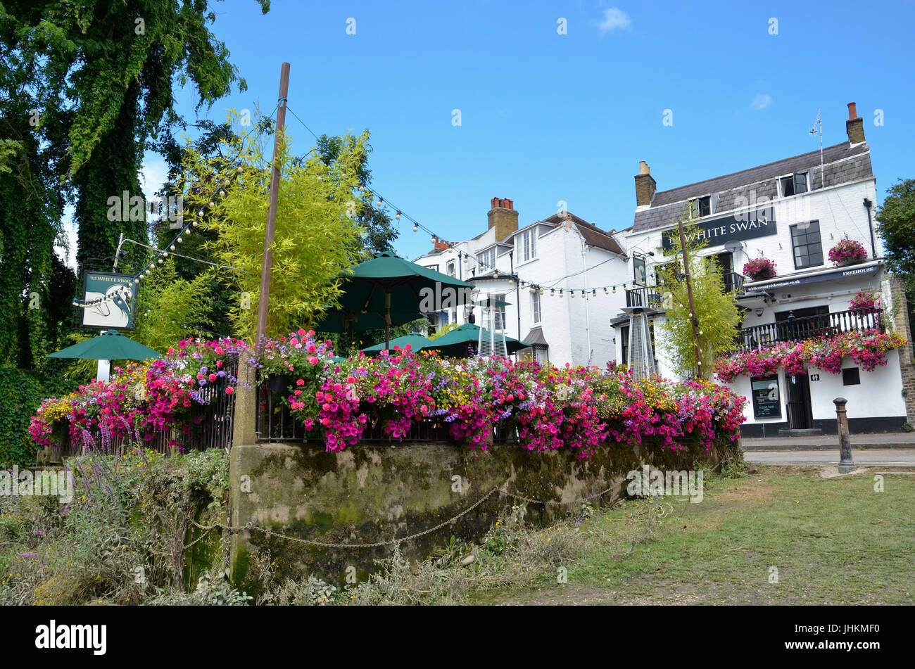 Il White Swan public house sul Fiume Tamigi a Twickenham, Londra Foto Stock