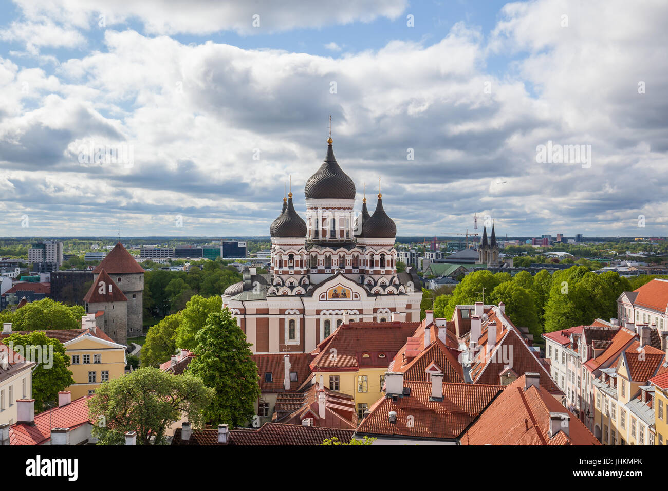 Città vecchia di Tallinn skyline antenna panorama in Estonia. Foto Stock