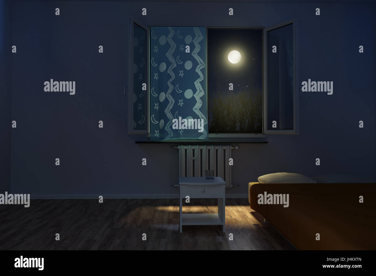 Il rendering 3d della camera dei bambini a notte Foto Stock