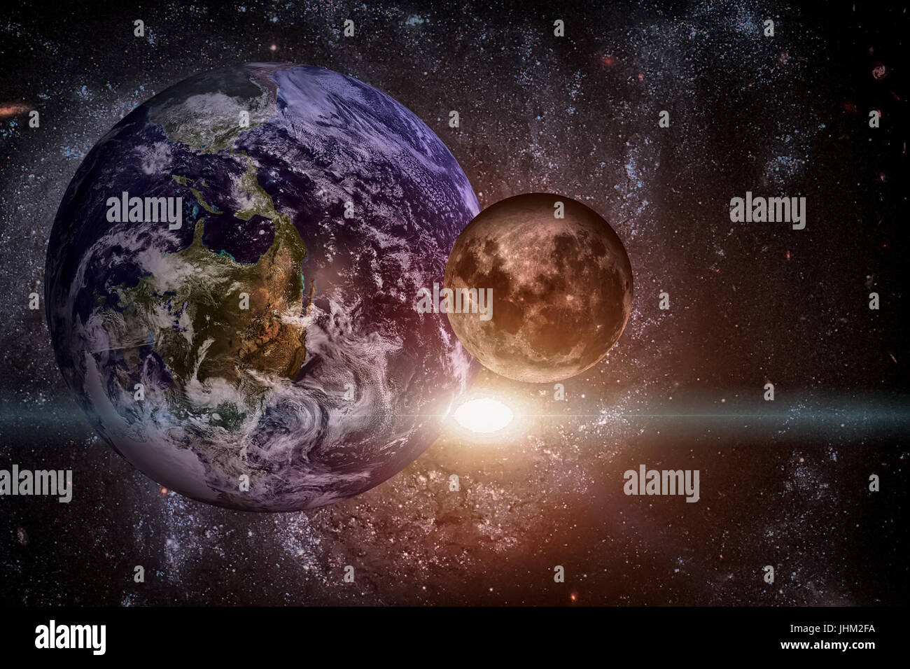 Sistema solare - il pianeta Terra. La terra è il più grande e il più denso dei pianeti interni. Ha un satellite naturale, la luna. Gli elementi di questa immagine fur Foto Stock