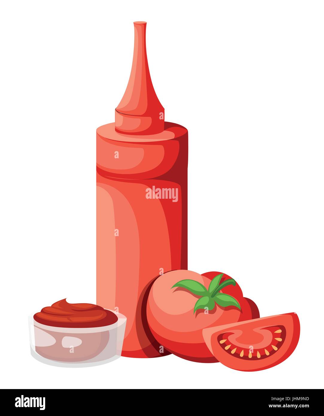 Salsa di pomodoro, ketchup in vaso con vegetali. Illustrazione di vettore per il menù del ristorante. Pagina del sito web e mobile app design elemento vettoriale Illustrazione Vettoriale