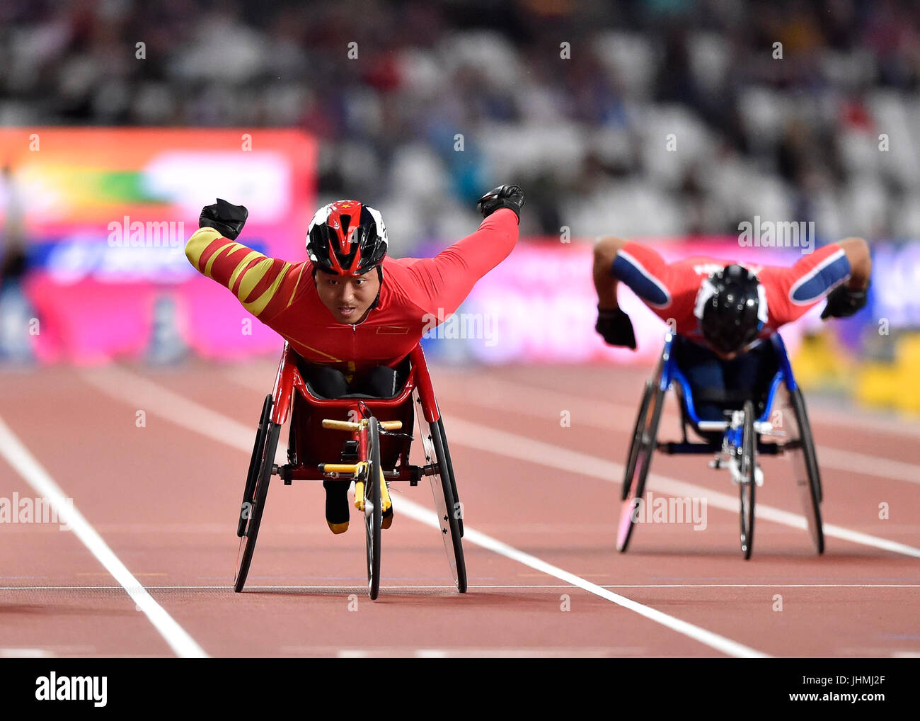 Londra, Regno Unito. 14 Luglio, 2017. Liu Yang (CHN) durante gli uomini 100M T54 finale al mondo Para Atletica Londra 2017 venerdì. Foto : Taka G Wu Credito: Taka Wu/Alamy Live News Foto Stock