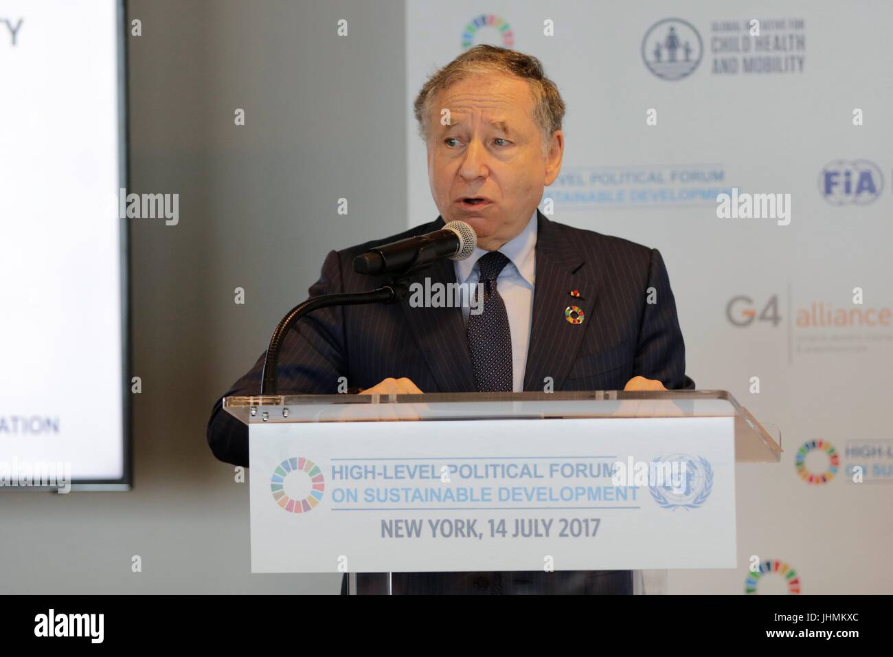Nazioni Unite, New York, Stati Uniti d'America, 14 Luglio 2017 - Jean Todt, l inviato speciale dell ONU per la sicurezza stradale ha partecipato a un incontro sulla sicurezza delle strade per raggiungere SDG 3 per ridurre gli incidenti stradali e di ospedalizzazione del 50% entro l'anno 2020 oggi presso la sede delle Nazioni Unite a New York City. Foto: Luiz Rampelotto/EuropaNewswire | Utilizzo di tutto il mondo Foto Stock