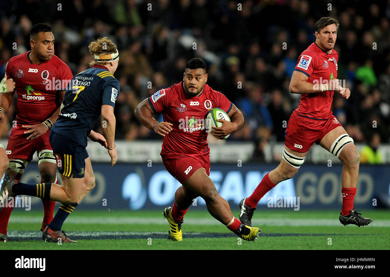 Il 14 luglio 2017, Forsyth Barr Stadium, Dunedin, Nuova Zelanda; Taniela Tupou dei Rossi in azione durante il Super partita di rugby tra i montanari e i rossi, tenutasi al Forsyth Barr Stadium, Dunedin Foto Stock