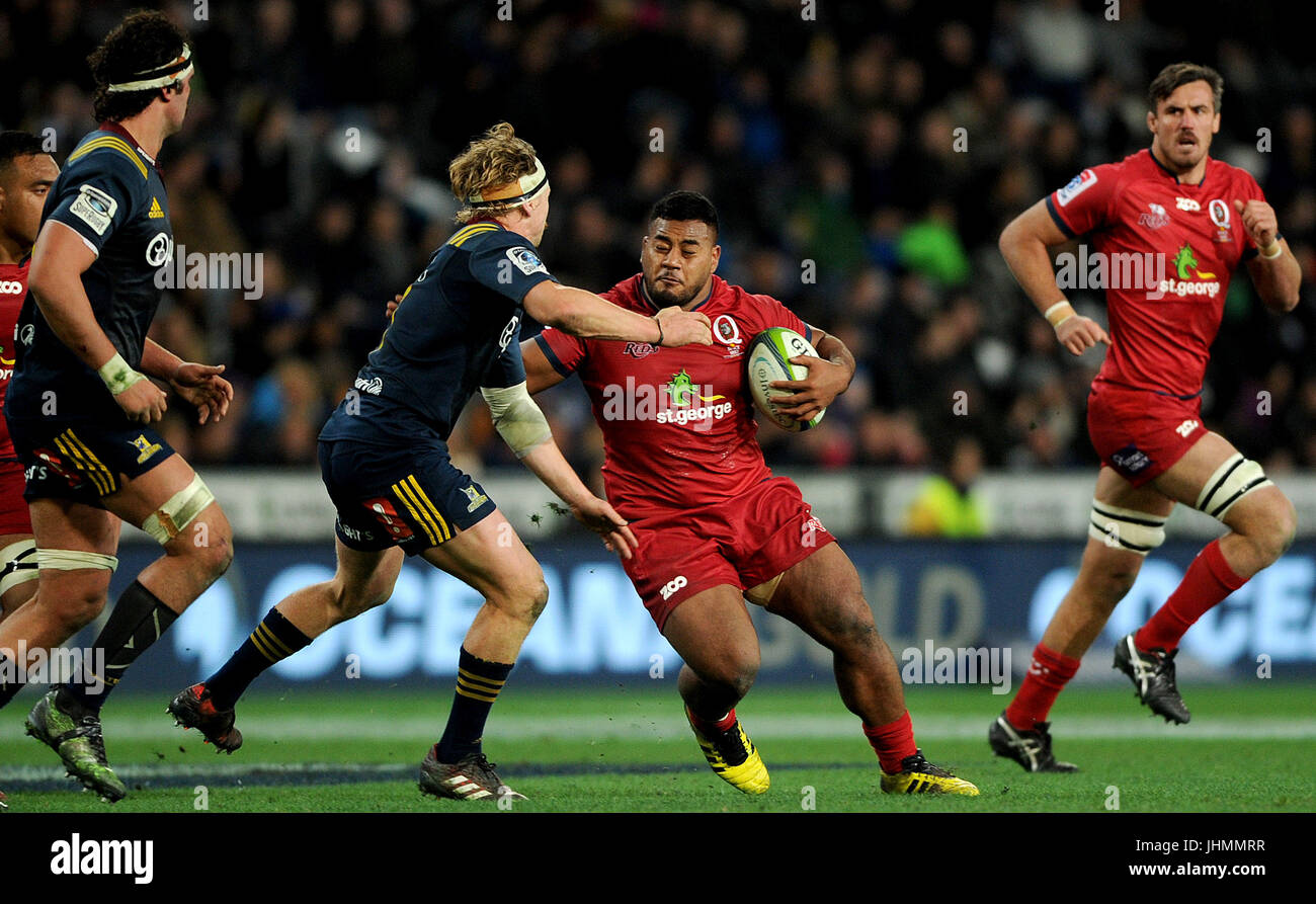 Il 14 luglio 2017, Forsyth Barr Stadium, Dunedin, Nuova Zelanda; Taniela Tupou dei Rossi in azione durante il Super partita di rugby tra i montanari e i rossi, tenutasi al Forsyth Barr Stadium, Dunedin Foto Stock