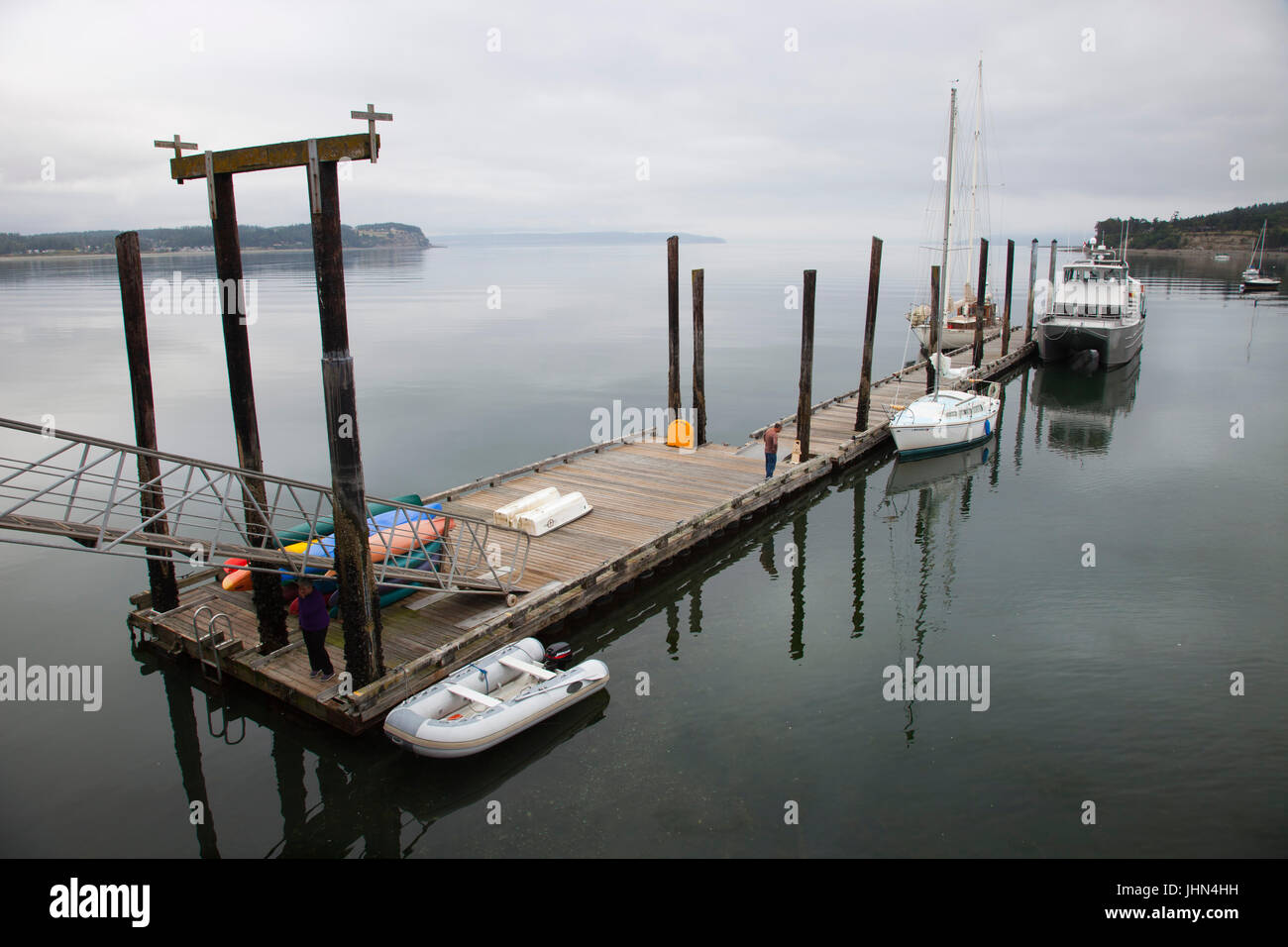 Pier, Coupeville village, Saratoga passaggio, Widbay isola, nello Stato di Washington, USA, America Foto Stock
