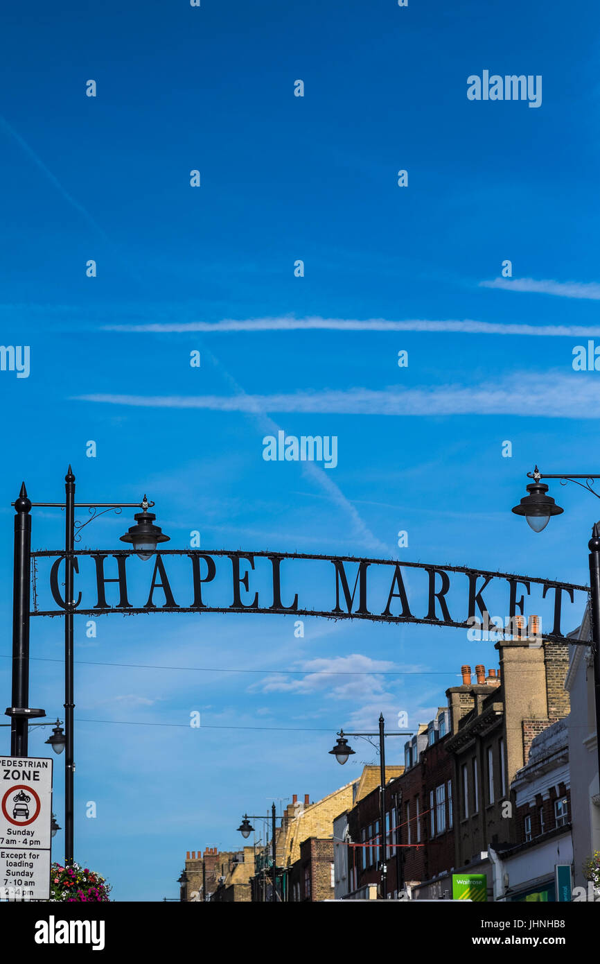 Il mercato di Chapel Street è un mercato giornaliero su Chapel Street, quartiere di Islington, London, England, Regno Unito Foto Stock