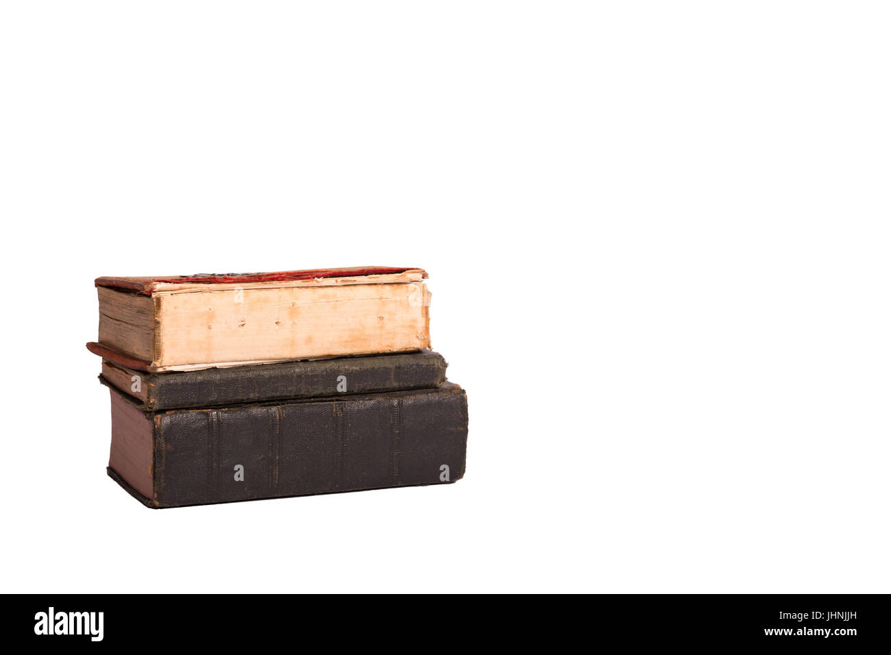 Pila di tre libri antichi Foto Stock