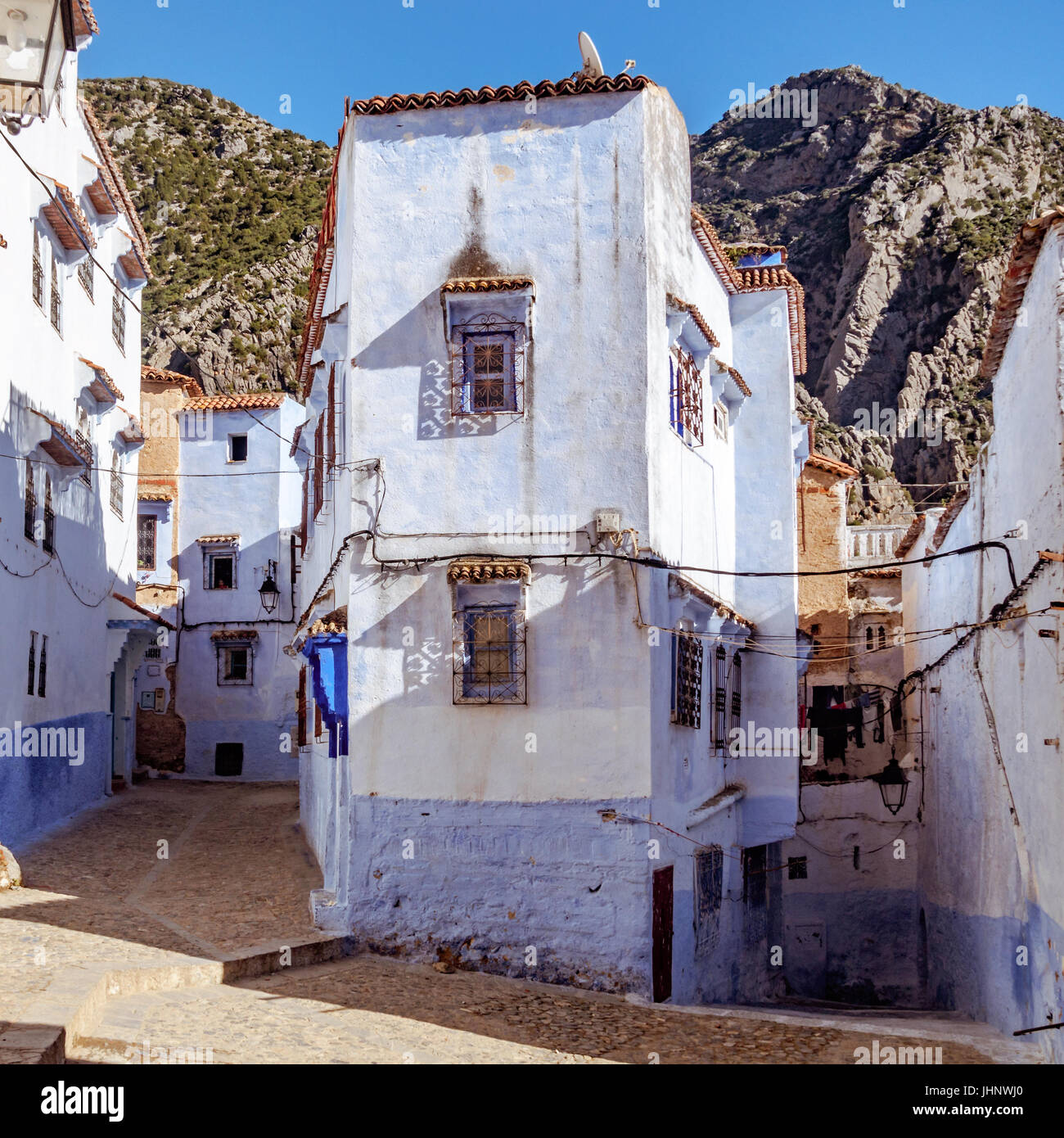 Vicolo della Medina di Chefchaouen, nord del Marocco Foto Stock