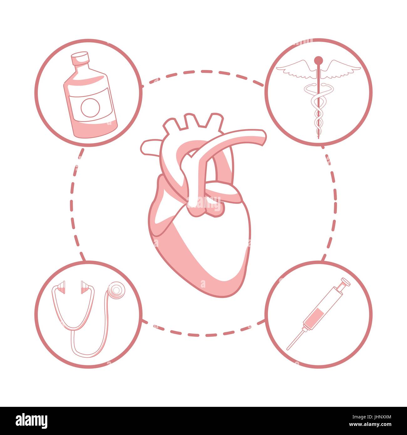 Sfondo bianco con colore rosso sezioni di silhouette cuore organo con cornice circolare salute degli elementi Illustrazione Vettoriale