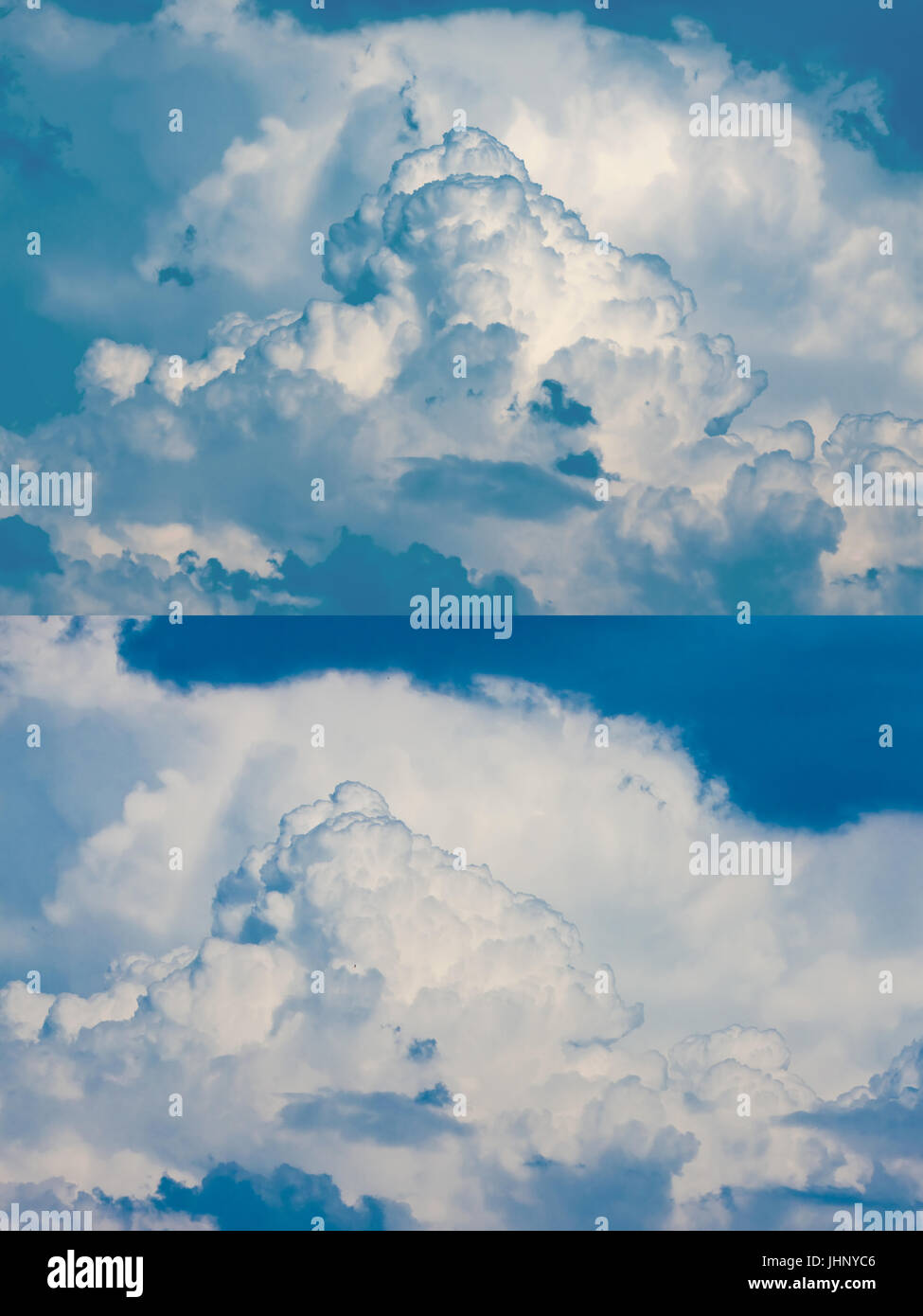 Collage di belle nuvole bianche con il blu del cielo. Foto Stock