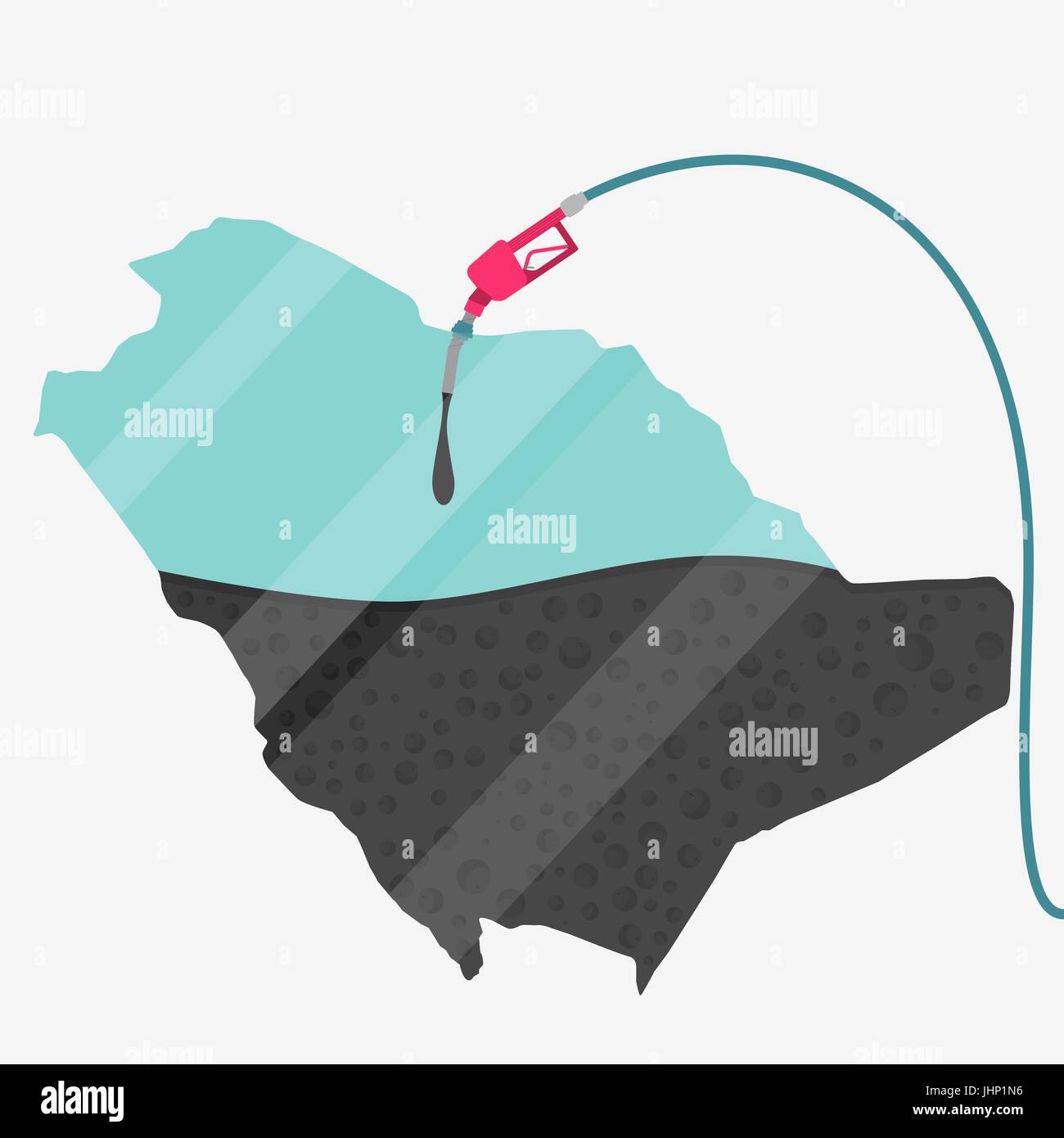 Mappa di Arabia Saudita essendo alimentato da olio. Pompa del gas alimentato mappa. Sulla mappa vi è la riflessione di vetro. Concettuale. La produzione di olio o di paesi importatori. Illustrazione Vettoriale