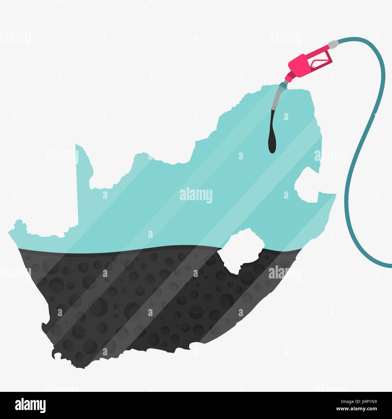 Mappa di Sud Africa essendo alimentato da olio. Pompa del gas alimentato mappa. Sulla mappa vi è la riflessione di vetro. Concettuale. La produzione di olio o di paesi importatori. Illustrazione Vettoriale