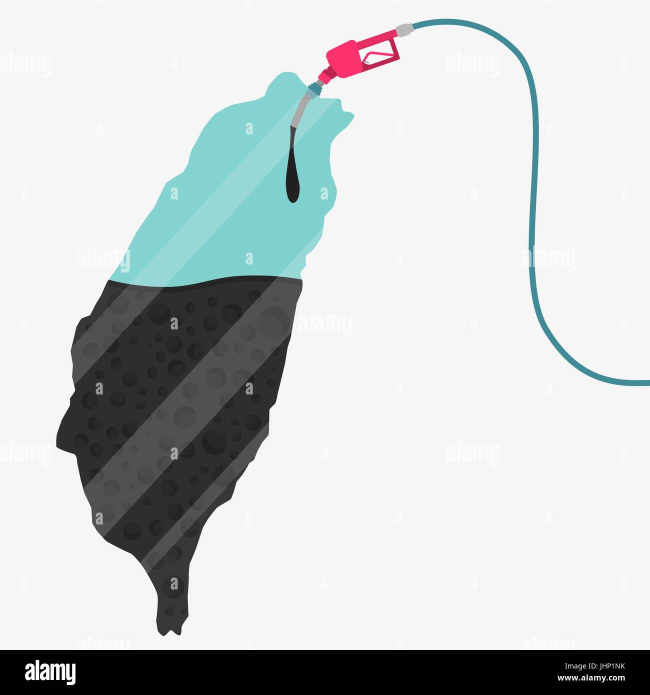 Mappa di Taiwan essendo alimentato da olio. Pompa del gas alimentato mappa. Sulla mappa vi è la riflessione di vetro. Concettuale. La produzione di olio o di paesi importatori. Illustrazione Vettoriale