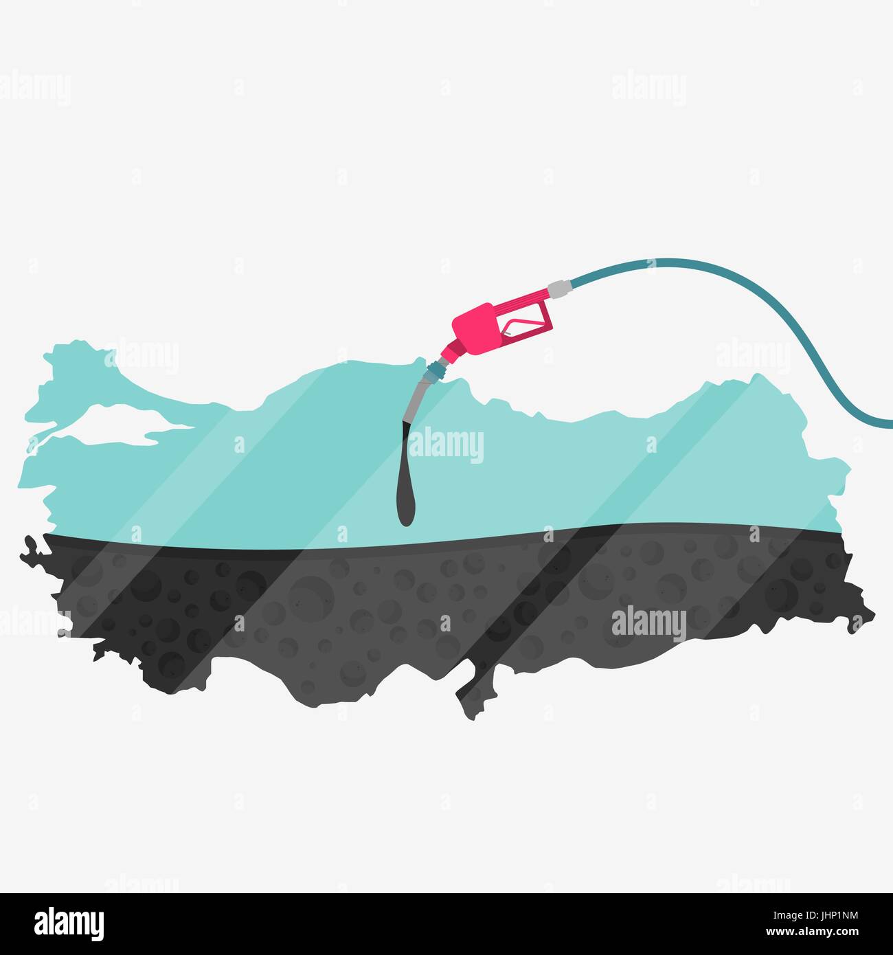 Mappa di Turchia essendo alimentato da olio. Pompa del gas alimentato mappa. Sulla mappa vi è la riflessione di vetro. Concettuale. La produzione di olio o di paesi importatori. Illustrazione Vettoriale
