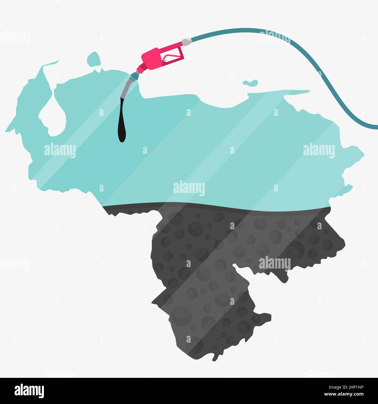 Mappa del Venezuela essendo alimentato da olio. Pompa del gas alimentato mappa. Sulla mappa vi è la riflessione di vetro. Concettuale. La produzione di olio o di paesi importatori. Illustrazione Vettoriale