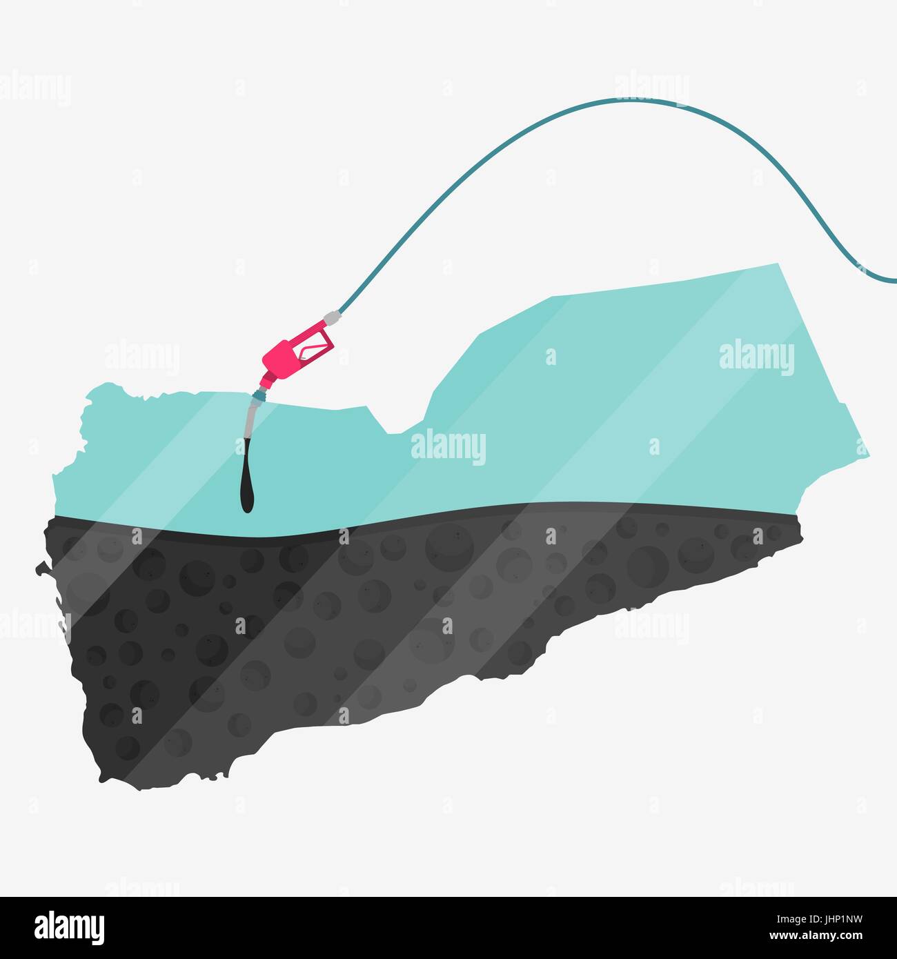 Mappa di Yemen essendo alimentato da olio. Pompa del gas alimentato mappa. Sulla mappa vi è la riflessione di vetro. Concettuale. La produzione di olio o di paesi importatori. Illustrazione Vettoriale