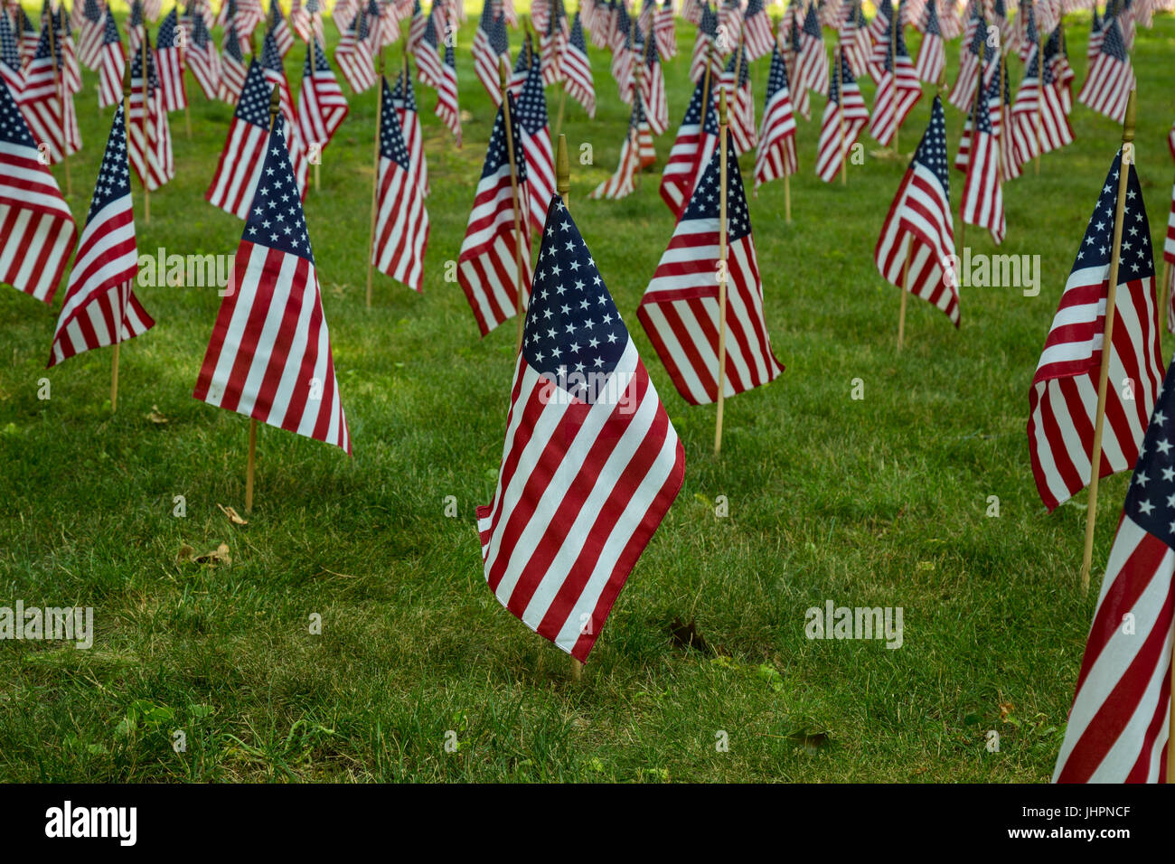 Lititz PA - Luglio 4, 2017: USA flag su un display patriottico sul giorno di indipendenza in Lancaster County, Pennsylvania. Foto Stock
