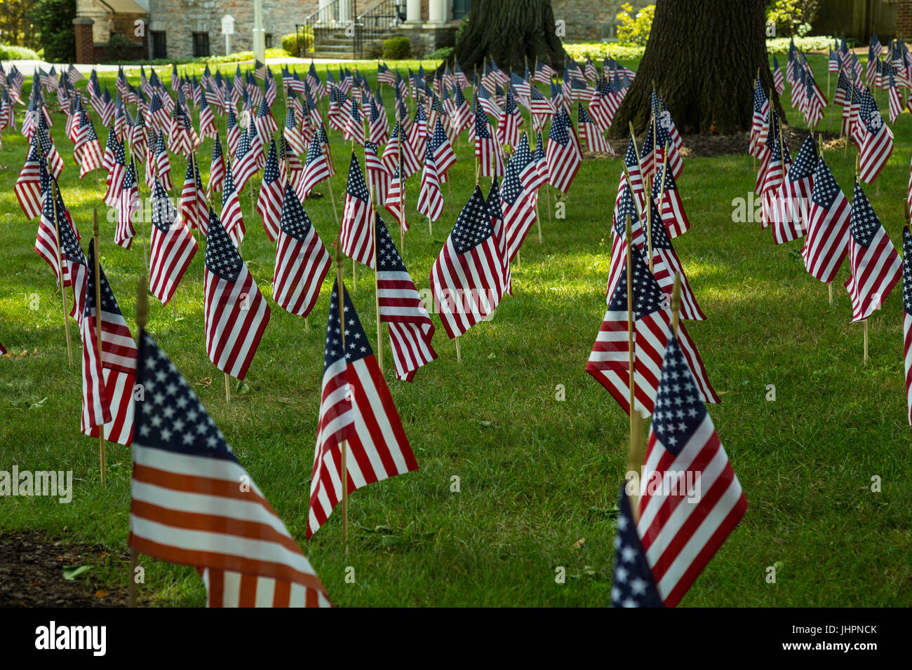 Lititz PA - Luglio 4, 2017: USA flag su un display patriottico sul giorno di indipendenza in Lancaster County, Pennsylvania. Foto Stock