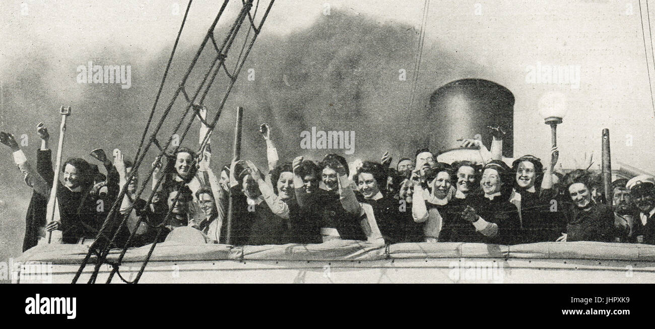 Infermiere britanniche di arrivare a Dieppe, 1914 Foto Stock