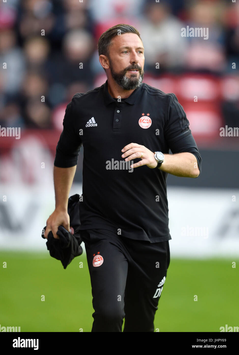 Aberdeen manager Derek McInnes lungo il perimetro prima che la UEFA Europa League secondo turno di qualificazione, la prima gamba corrispondono al Pittodrie Stadium, Aberdeen. Stampa foto di associazione. Picture Data: giovedì 13 luglio, 2017 Foto Stock