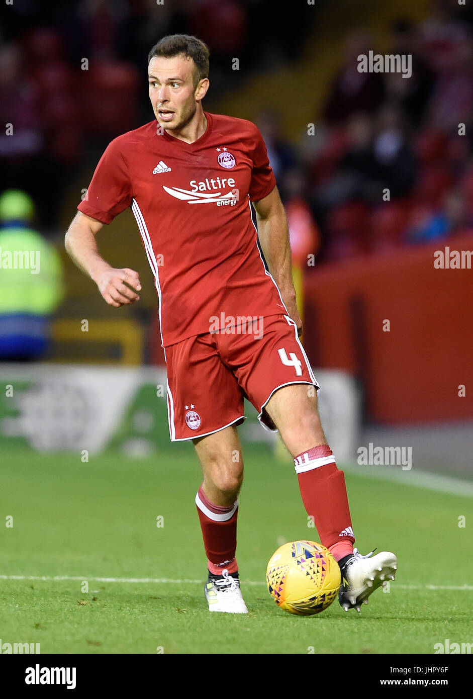 Aberdeen Andrew Considine in azione durante la UEFA Europa League secondo turno di qualificazione, la prima gamba corrispondono al Pittodrie Stadium, Aberdeen. Stampa foto di associazione. Picture Data: giovedì 13 luglio, 2017 Foto Stock