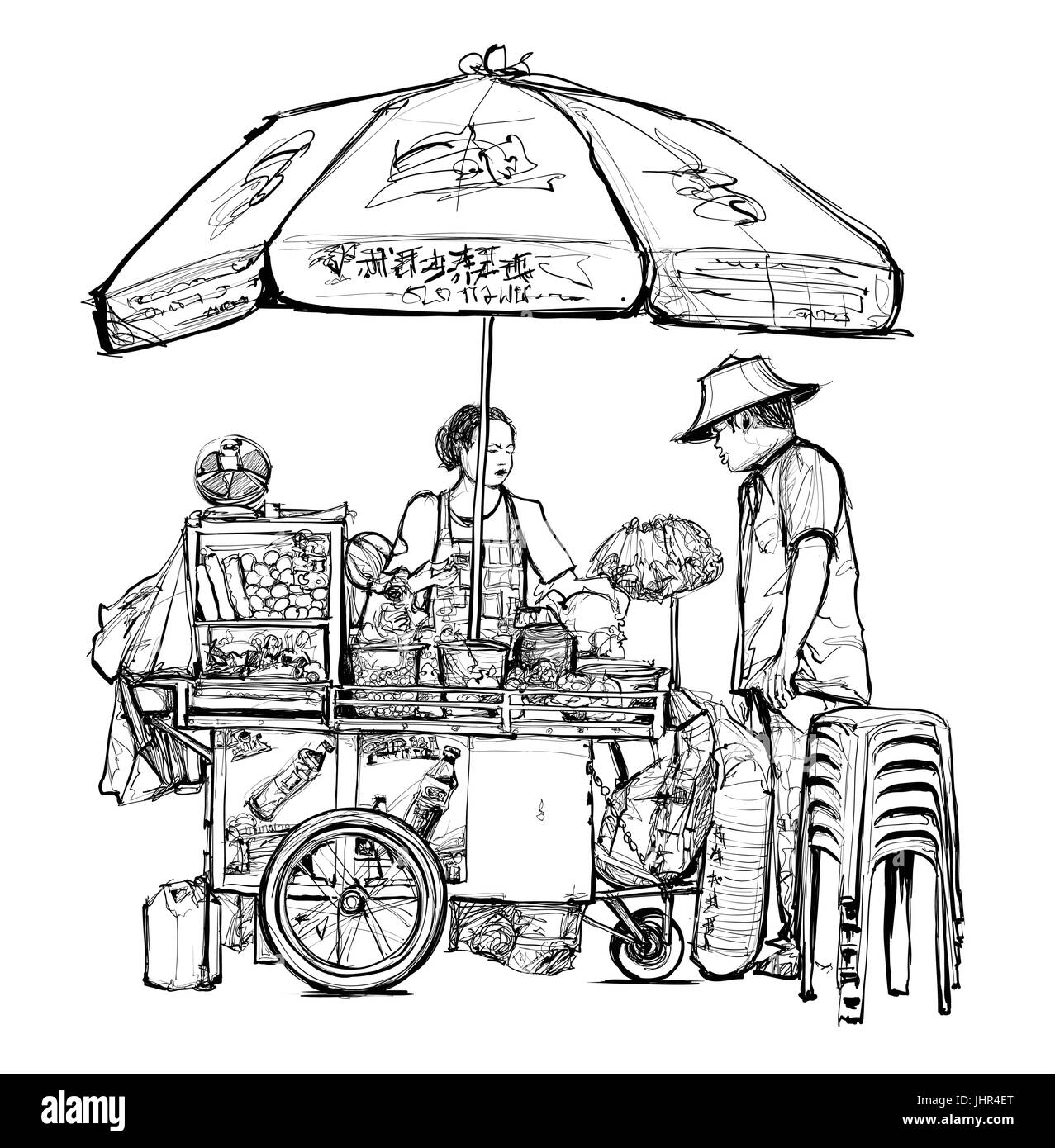 Cucina di strada venditore in Bangkok (street, Cibo, Thailandia) - illustrazione vettoriale Illustrazione Vettoriale