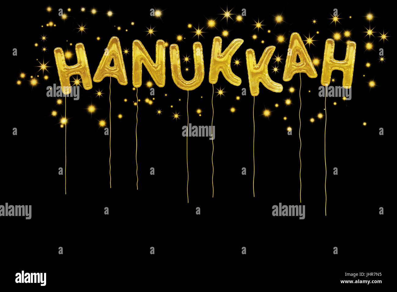 Lamina Hannukah palloncini. Sfondo nero, oro palloncini. Foto Stock