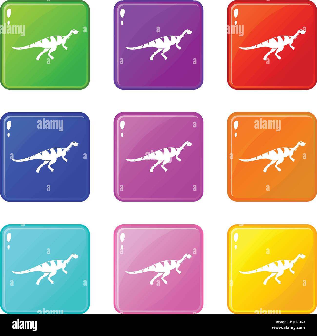 Gallimimus icone di dinosauri 9 set Illustrazione Vettoriale