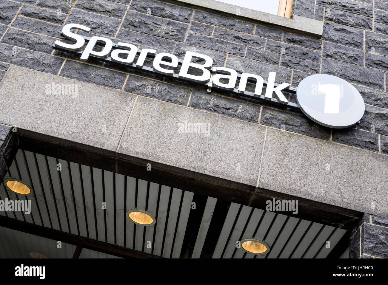 SpareBank 1 sign in filiali. SpareBank 1 è una alleanza norvegese e il marchio di un gruppo di banche di risparmio. Foto Stock