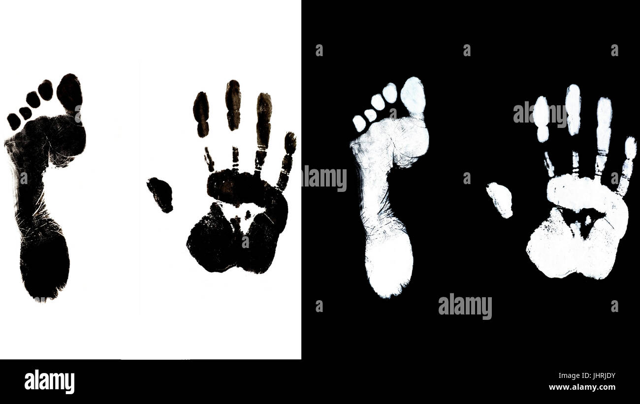 Piede umano fine hand prints identificazione biometrica inchiostro Foto Stock