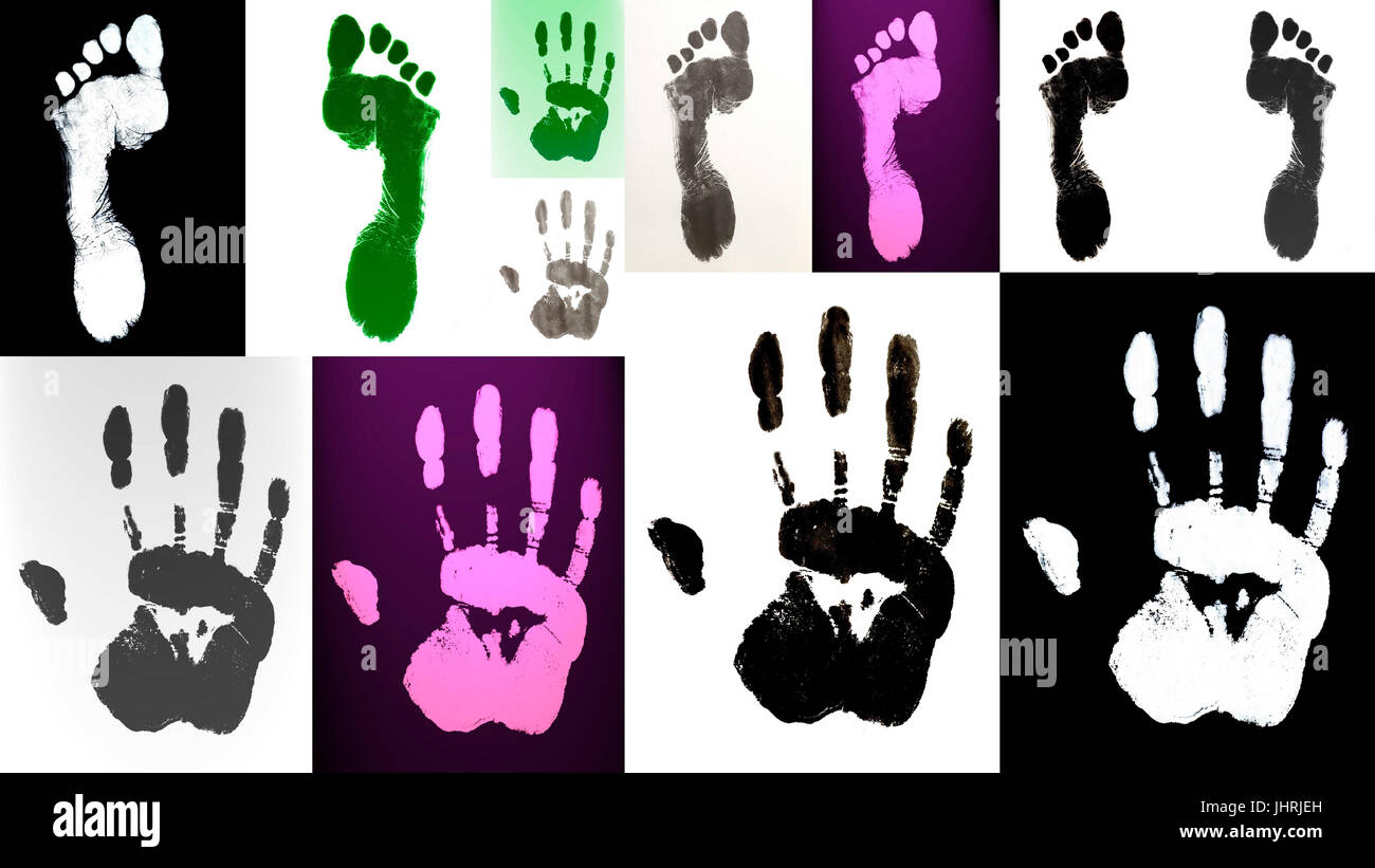 Piede umano fine hand prints identificazione biometrica inchiostro Foto Stock