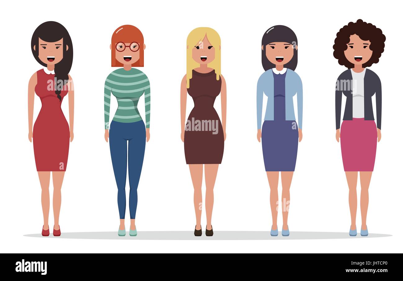 Set di business diversi caratteri, imprenditrici vestito in diversi stili  di vestiti. Persone geometrica. Semplice cartoon design piatto. Illustr  vettore Immagine e Vettoriale - Alamy