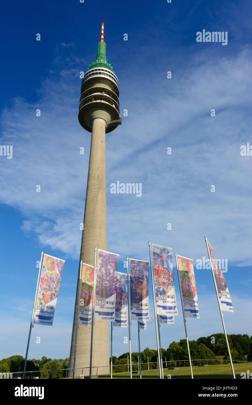 Olympic Tower, Olympiapark, Monaco di Baviera, Germania Foto Stock
