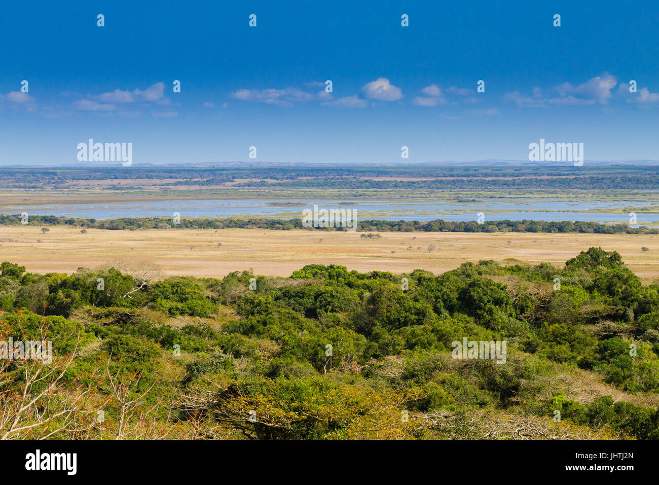 Isimangaliso Wetland Park paesaggio, Sud Africa. Il bellissimo panorama dall'Africa. Safari e outdoor Foto Stock