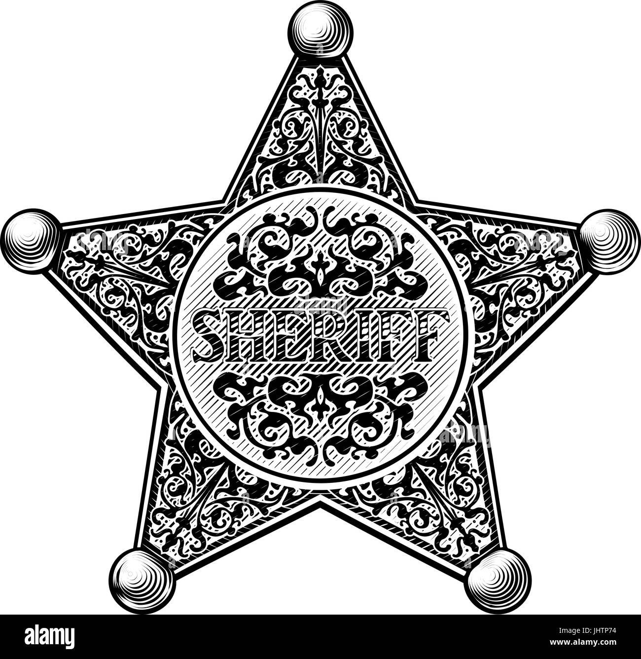 Sheriff Star Badge stile inciso Illustrazione Vettoriale