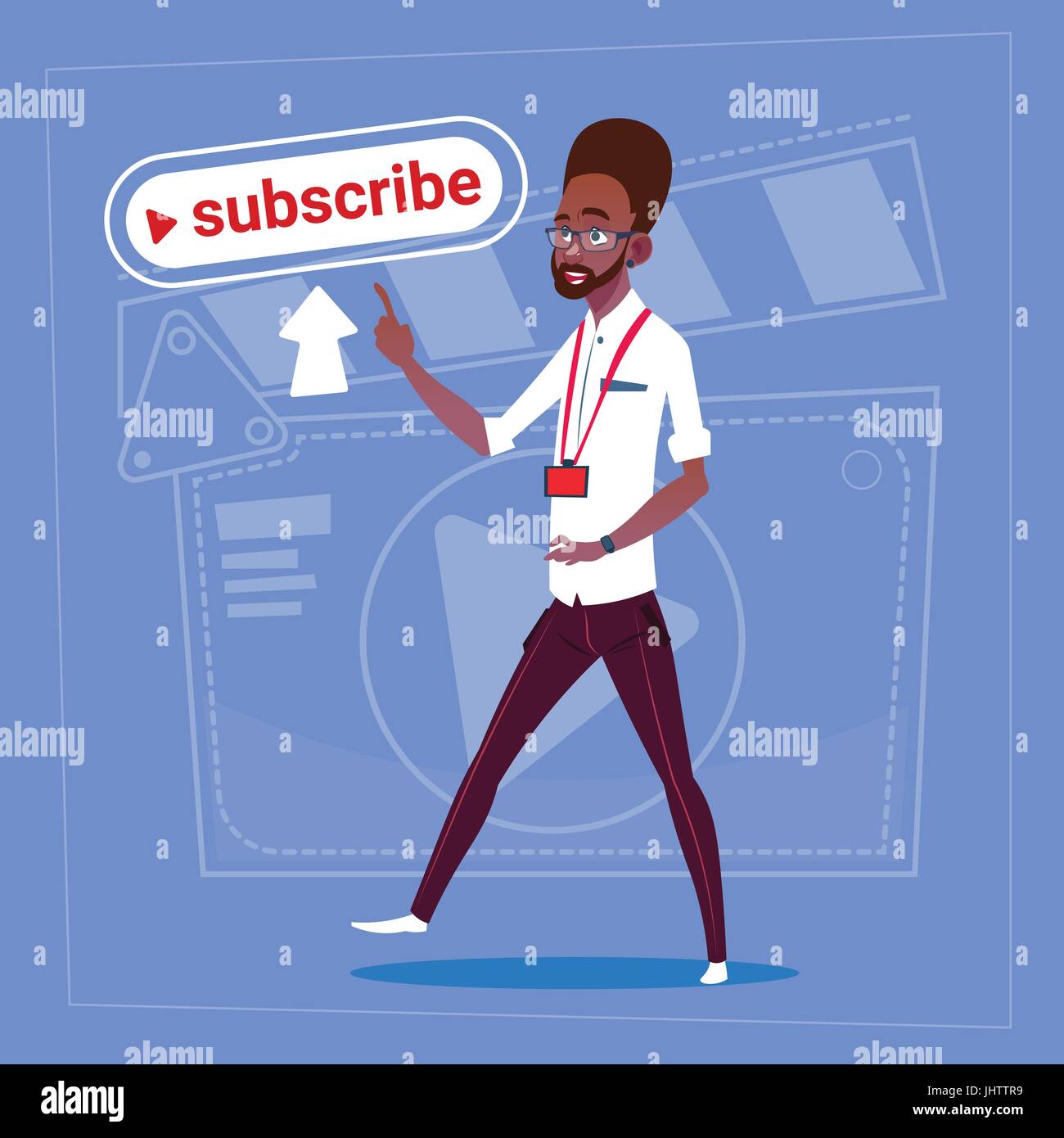 African American uomo Iscriviti Video moderni Blogger Vlog Creatore come canale Illustrazione Vettoriale