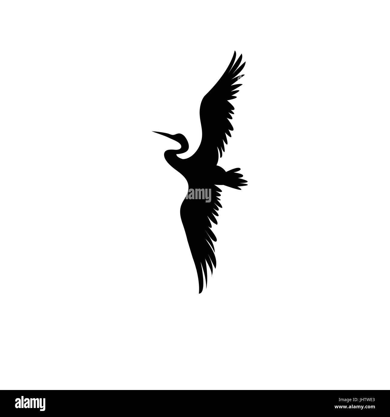 Vettore di segno della silhouette heron isolati su sfondo bianco Illustrazione Vettoriale