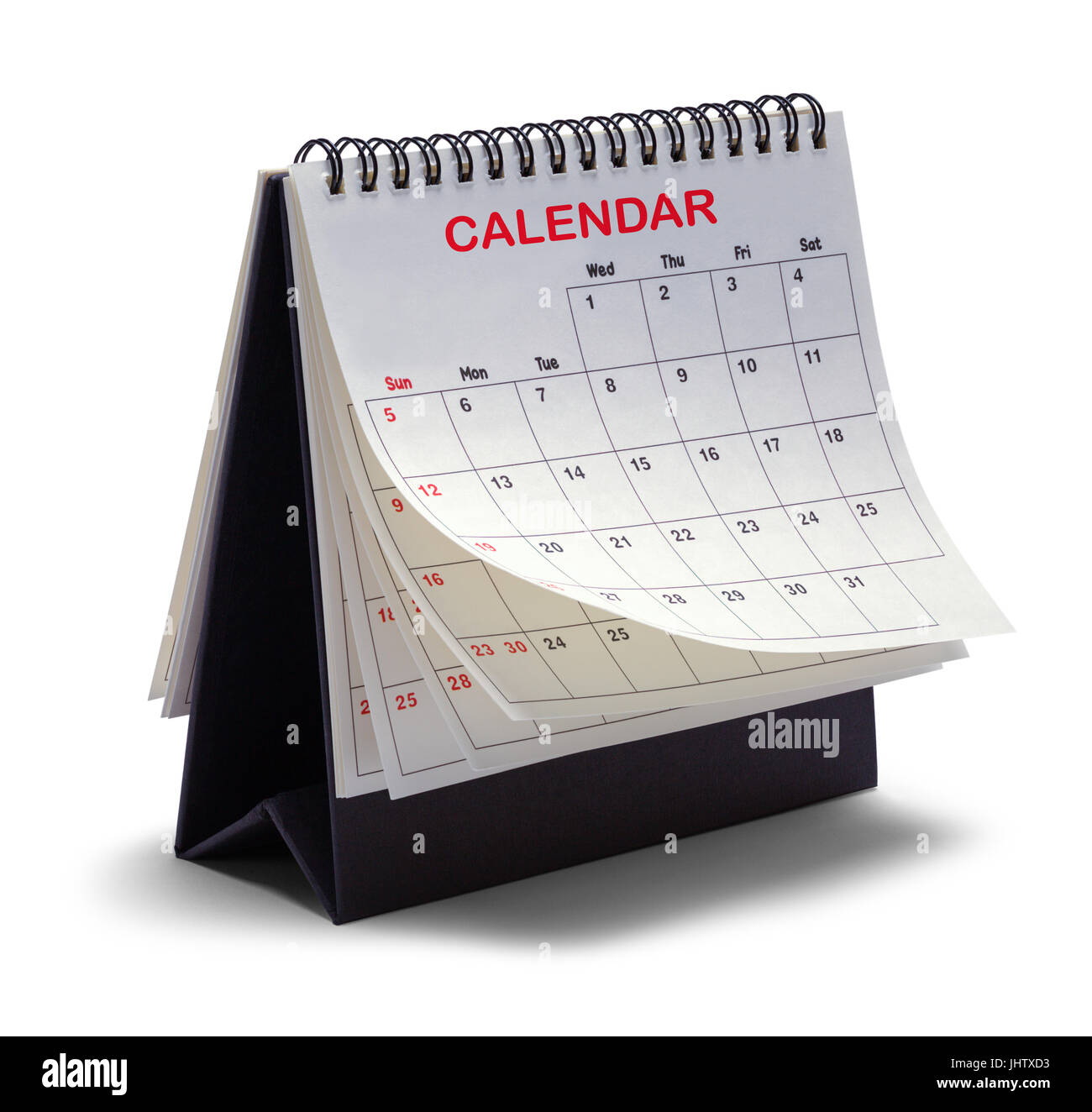 Desktop Calendario tenda isolati su sfondo bianco. Foto Stock