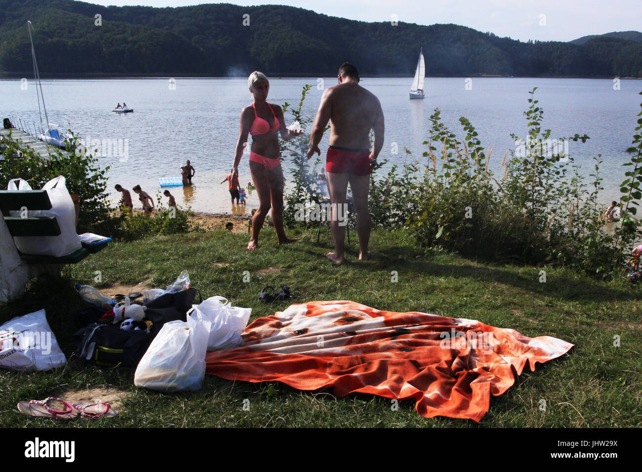 Polanczyk presso il lago di Solina in Bieszczady, Polonia Foto Stock