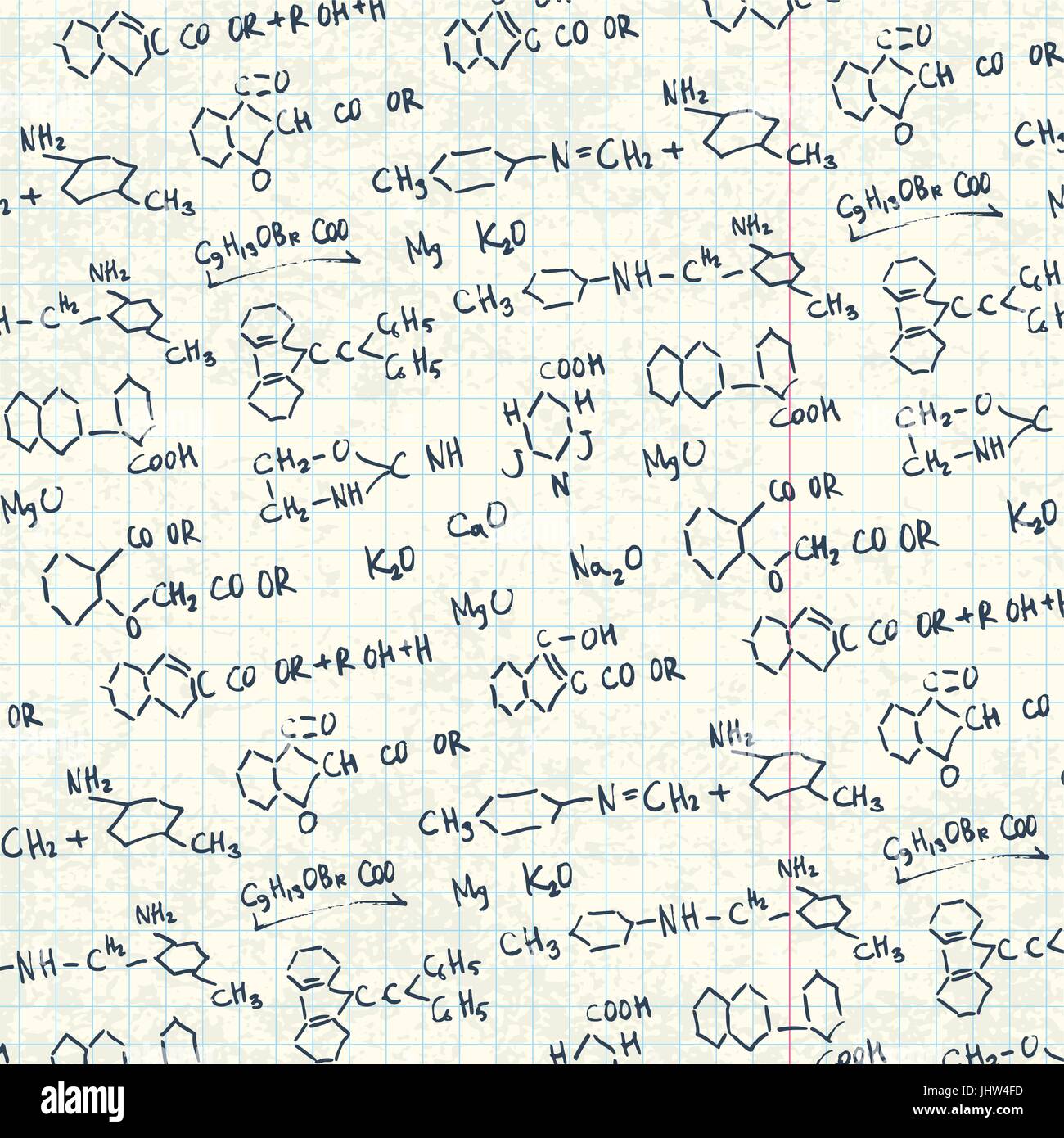 Chimica astratte formule sul libro di esercizi foglio di carta. Sfondo vettoriale EPS10. Illustrazione Vettoriale