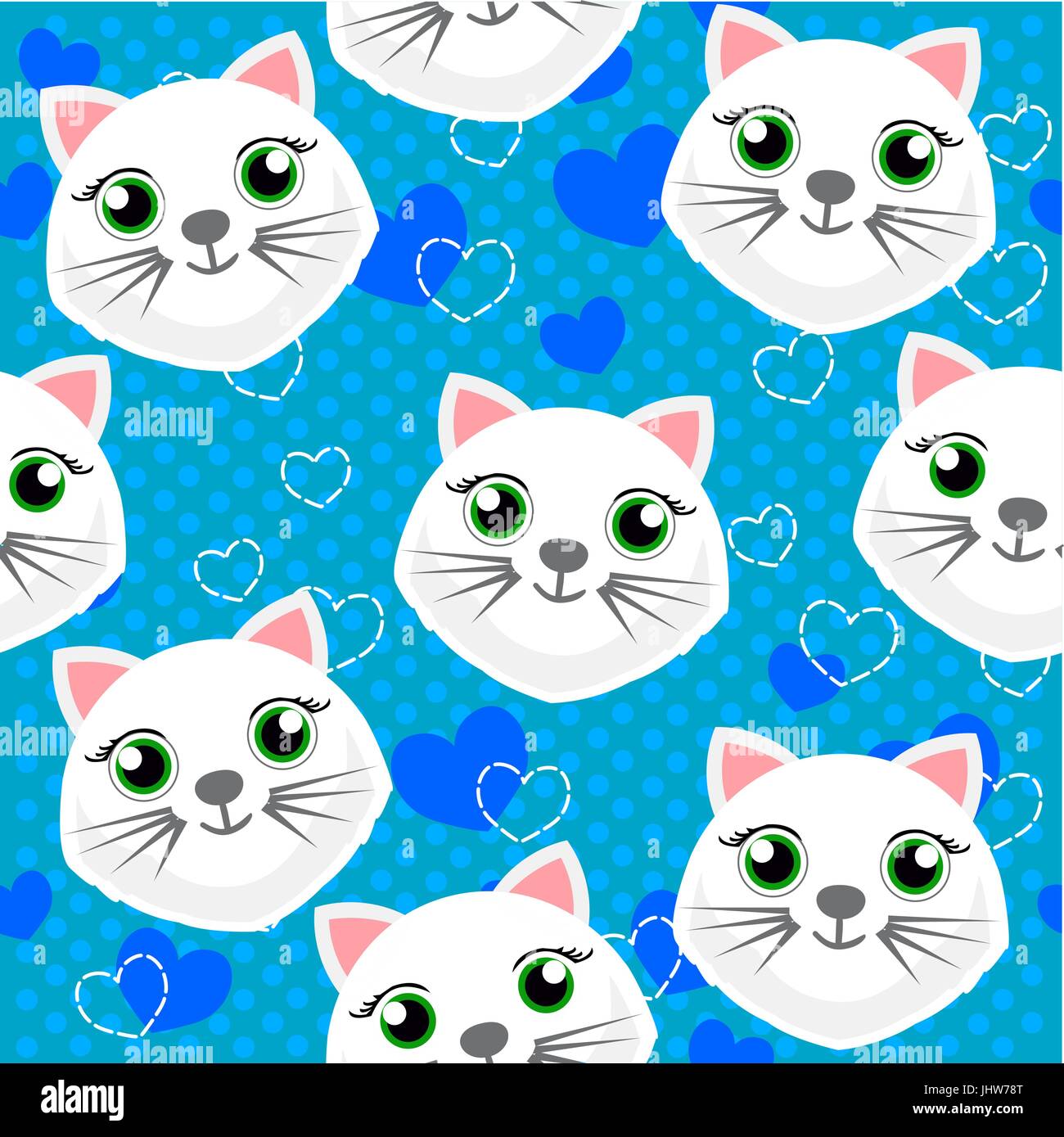 Carino Gatti, vector pattern, illustrazioni su sfondo colorato. Illustrazione Vettoriale