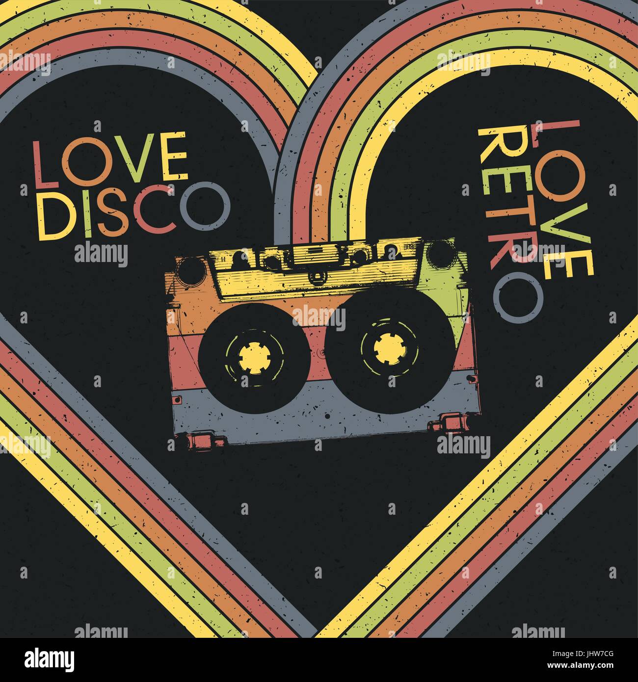 Amore discoteca, amore retrò. Poster vintage modello di disegno, vettore EPS10 Illustrazione Vettoriale